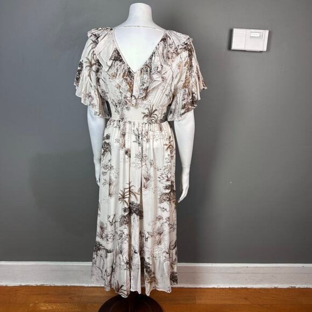 Sandro Dress 34 / XS / 2 Midi Toile‎ Ruffle Safari Print Cotton Victorian Jolay - Picture 7 of 16